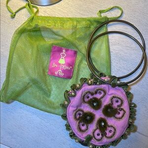 Ipa-Nima Vintage Pink and Green Artistic Handbag with Mesh Bag